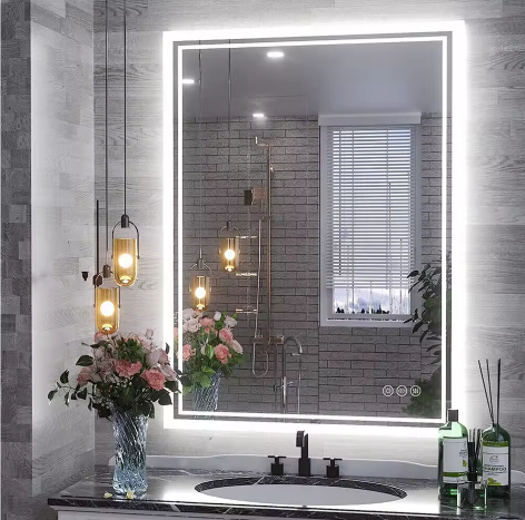 LED Badkamerspiegel met Dimbare Achtergrondverlichting en Anticondens – Rechthoekige Wandspiegel met Touchbediening, Verticaal en Horizontaal te Monteren