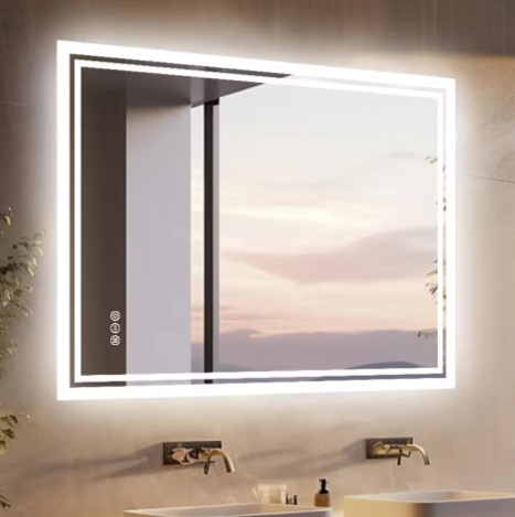 LED Badkamerspiegel met Dimbare Achtergrondverlichting en Anticondens – Rechthoekige Wandspiegel met Touchbediening, Verticaal en Horizontaal te Monteren