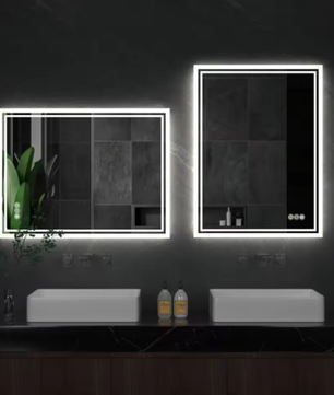 LED Badkamerspiegel met Dimbare Achtergrondverlichting en Anticondens – Rechthoekige Wandspiegel met Touchbediening, Verticaal en Horizontaal te Monteren