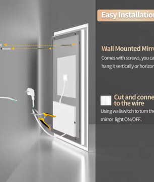 LED Badkamerspiegel met Dimbare Achtergrondverlichting en Anticondens – Rechthoekige Wandspiegel met Touchbediening, Verticaal en Horizontaal te Monteren
