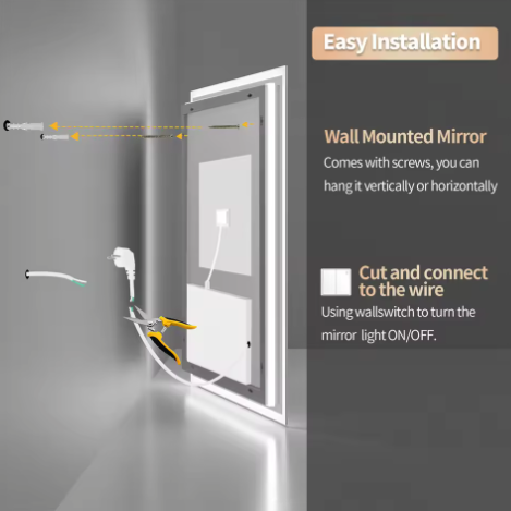 LED Badkamerspiegel met Dimbare Achtergrondverlichting en Anticondens – Rechthoekige Wandspiegel met Touchbediening, Verticaal en Horizontaal te Monteren
