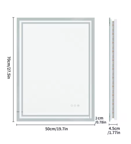 LED Badkamerspiegel met Dimbare Achtergrondverlichting en Anticondens – Rechthoekige Wandspiegel met Touchbediening, Verticaal en Horizontaal te Monteren