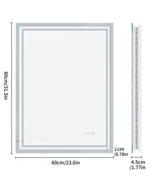 LED Badkamerspiegel met Dimbare Achtergrondverlichting en Anticondens – Rechthoekige Wandspiegel met Touchbediening, Verticaal en Horizontaal te Monteren