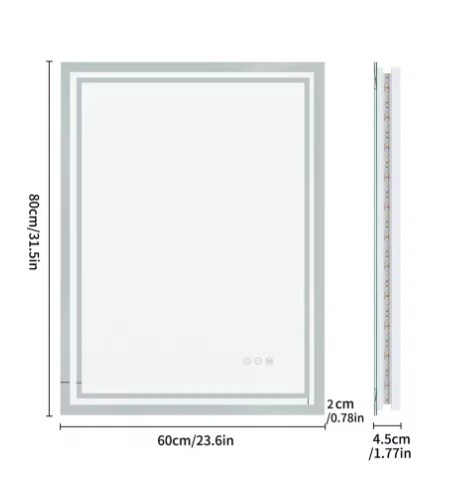 LED Badkamerspiegel met Dimbare Achtergrondverlichting en Anticondens – Rechthoekige Wandspiegel met Touchbediening, Verticaal en Horizontaal te Monteren