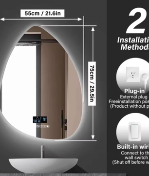 Slimme Waterdruppel LED Badkamerspiegel met Anticondens en Touchbediening