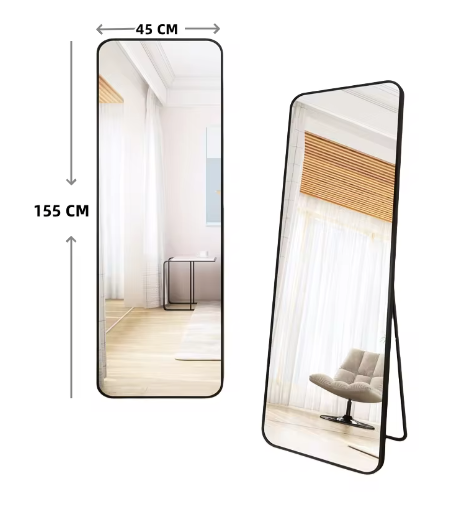 Volledige Lichaamsspiegel – Staande en Wandspiegel 155x45cm Veilig HD Zwart