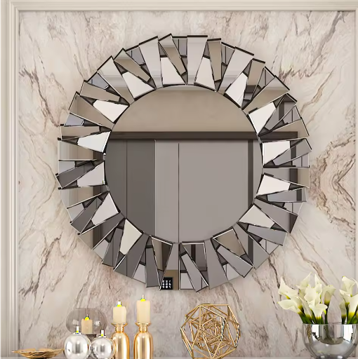 Unieke Sunburst Wandspiegel Rond 80 cm – Zilver Decoratief