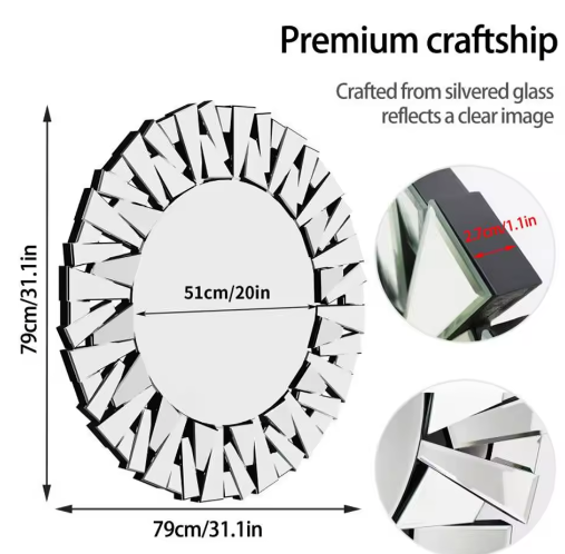 Unieke Sunburst Wandspiegel Rond 80 cm – Zilver Decoratief
