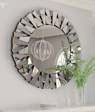 Unieke Sunburst Wandspiegel Rond 80 cm – Zilver Decoratief