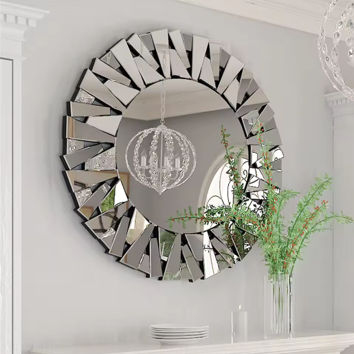 Unieke Sunburst Wandspiegel Rond 80 cm – Zilver Decoratief