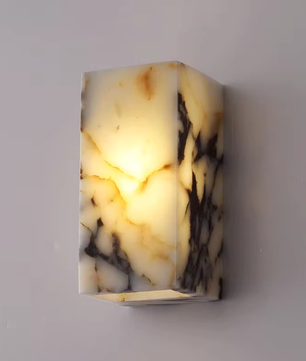 Luxe Zwarte Natuurstenen Wandlamp – Kubusvormige LED Blaker