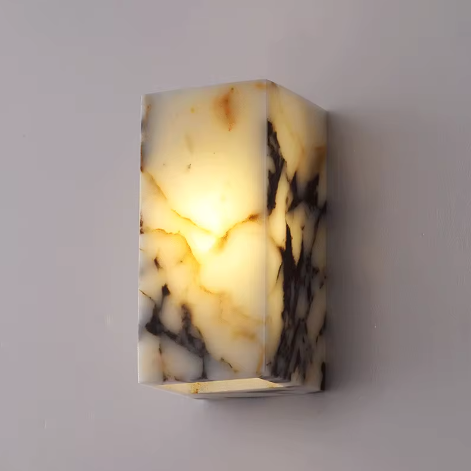 Luxe Zwarte Natuurstenen Wandlamp – Kubusvormige LED Blaker