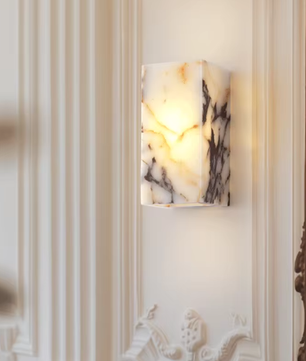 Luxe Zwarte Natuurstenen Wandlamp – Kubusvormige LED Blaker