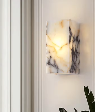 Luxe Zwarte Natuurstenen Wandlamp – Kubusvormige LED Blaker