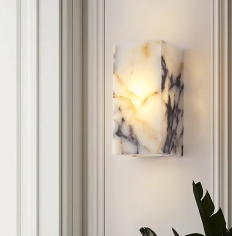 Luxe Zwarte Natuurstenen Wandlamp – Kubusvormige LED Blaker