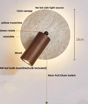 Moderne Travertijn LED Wandlamp met Houten Details