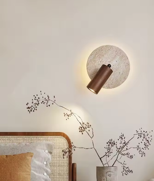 Moderne Travertijn LED Wandlamp met Houten Details