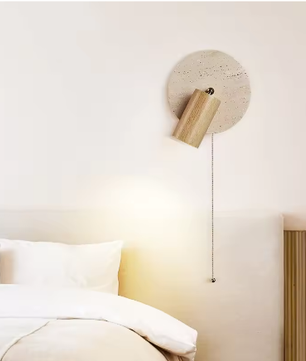 Moderne Travertijn LED Wandlamp met Houten Details