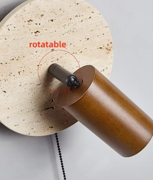 Moderne Travertijn LED Wandlamp met Houten Details