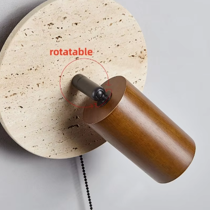 Moderne Travertijn LED Wandlamp met Houten Details