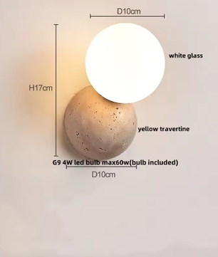 Moderne Travertijn LED Wandlamp met Houten Details