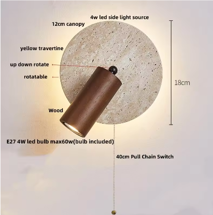 Moderne Travertijn LED Wandlamp met Houten Details