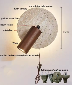 Moderne Travertijn LED Wandlamp met Houten Details