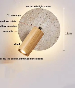 Moderne Travertijn LED Wandlamp met Houten Details
