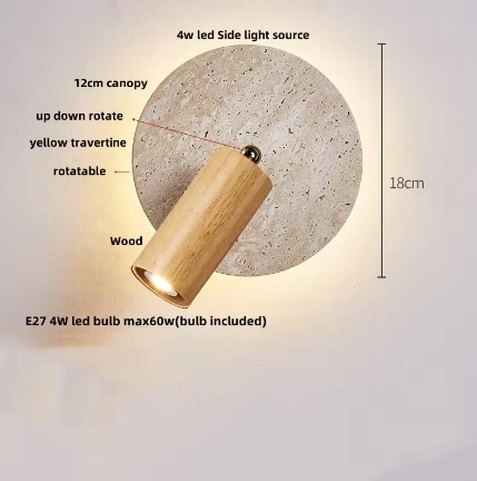Moderne Travertijn LED Wandlamp met Houten Details