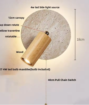 Moderne Travertijn LED Wandlamp met Houten Details