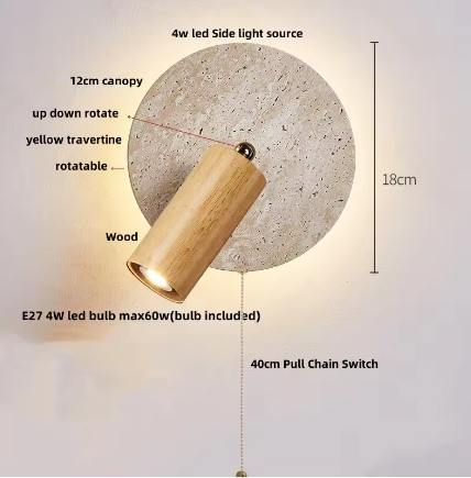 Moderne Travertijn LED Wandlamp met Houten Details