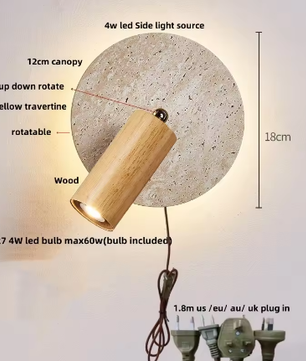 Moderne Travertijn LED Wandlamp met Houten Details