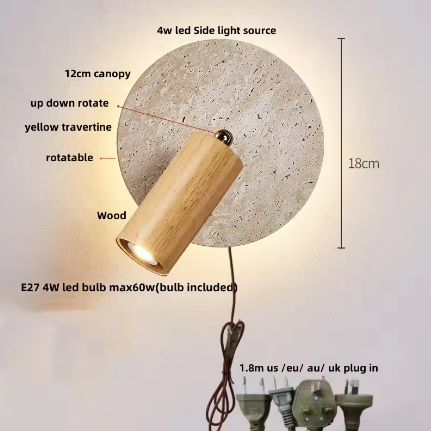 Moderne Travertijn LED Wandlamp met Houten Details