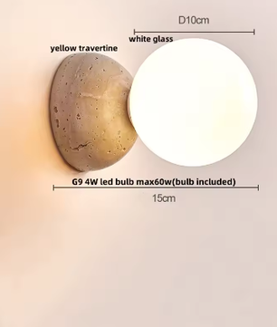 Moderne Travertijn LED Wandlamp met Houten Details