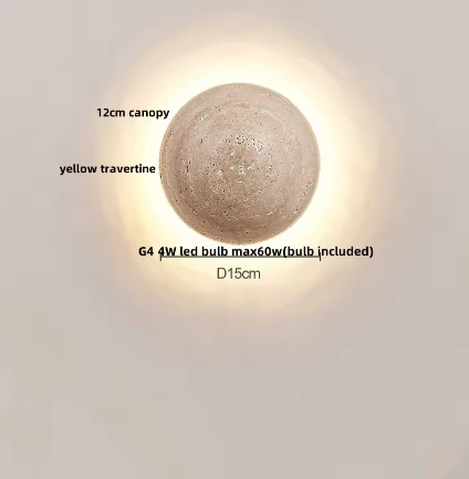 Moderne Travertijn LED Wandlamp met Houten Details