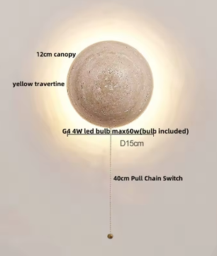 Moderne Travertijn LED Wandlamp met Houten Details