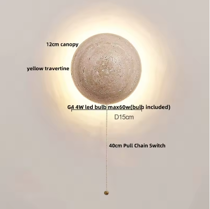 Moderne Travertijn LED Wandlamp met Houten Details