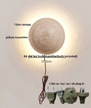 Moderne Travertijn LED Wandlamp met Houten Details