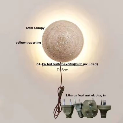 Moderne Travertijn LED Wandlamp met Houten Details