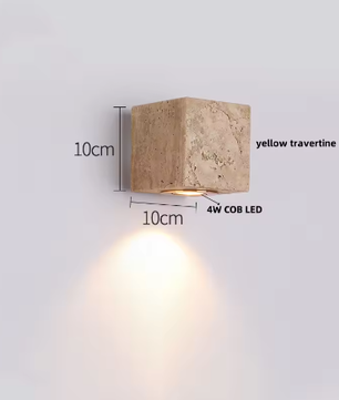 Moderne Travertijn LED Wandlamp met Houten Details