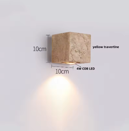 Moderne Travertijn LED Wandlamp met Houten Details