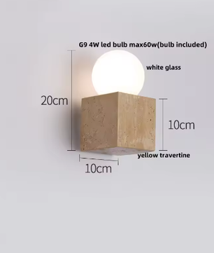 Moderne Travertijn LED Wandlamp met Houten Details