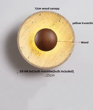 Moderne Travertijn LED Wandlamp met Houten Details