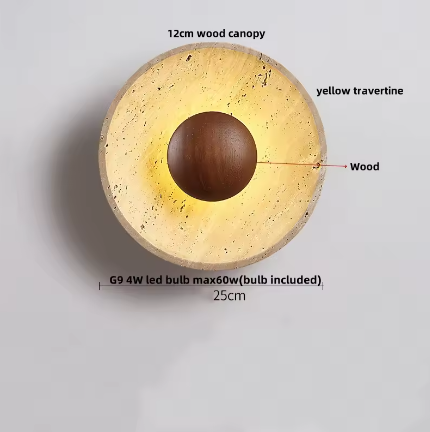 Moderne Travertijn LED Wandlamp met Houten Details