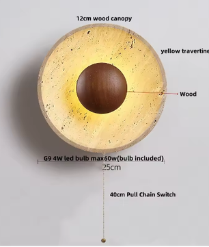 Moderne Travertijn LED Wandlamp met Houten Details