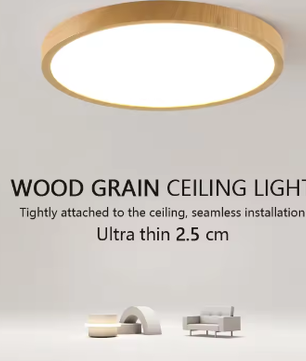 LED plafondlamp met houtnerf – Ultradunne ronde plafondverlichting met 3 lichtkleuren voor slaapkamer, keuken en badkamer