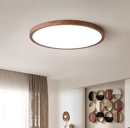 LED plafondlamp met houtnerf – Ultradunne ronde plafondverlichting met 3 lichtkleuren voor slaapkamer, keuken en badkamer