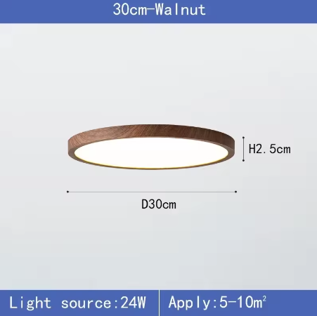 LED plafondlamp met houtnerf – Ultradunne ronde plafondverlichting met 3 lichtkleuren voor slaapkamer, keuken en badkamer