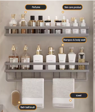 Badkamer opbergrek zonder boren – Wandgemonteerd handdoeken- en cosmetica rek van smeedijzer