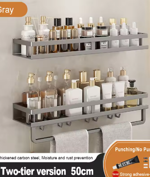 Badkamer opbergrek zonder boren – Wandgemonteerd handdoeken- en cosmetica rek van smeedijzer